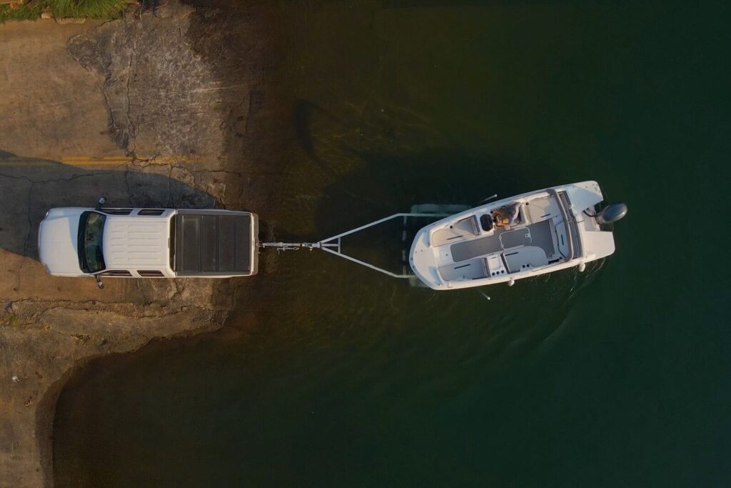 Launching a boat at the marina ramp