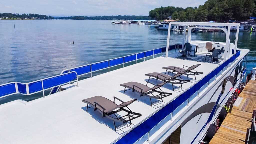 Loungers lined up on the top sun deck
